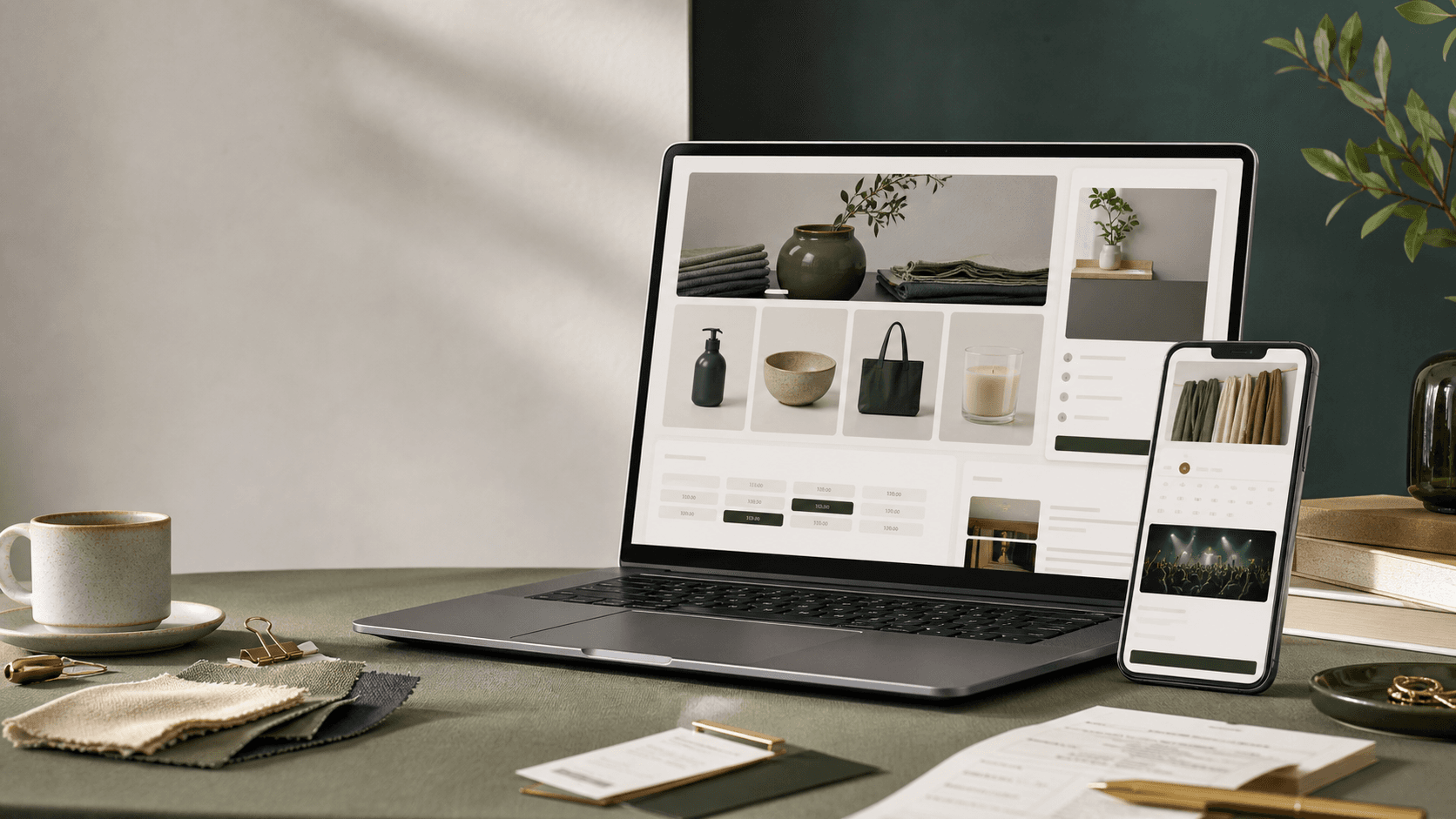 Casa Commerce storefront builder preview on laptop and phone